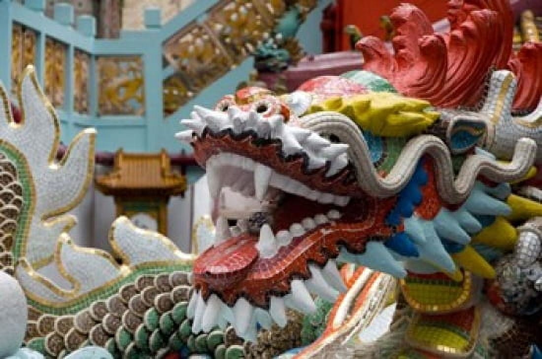Hong Kong Goddess of Mercy Dragon statue Canvas Art - Cindy Miller Hopkins DanitaDelimont (34 x 23)