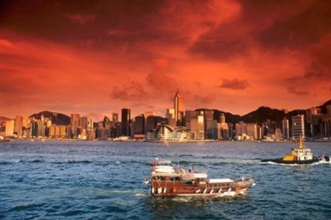 Hong Kong Harbor at Sunset Hong Kong China Canvas Art - Bill Bachmann DanitaDelimont (18 x 12)