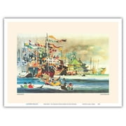 Hong Kong Harbour - Pan American World Airways - Vintage Airline Travel Poster by Dong Kingman - Master Art Print (Unframed) 9in x 12in