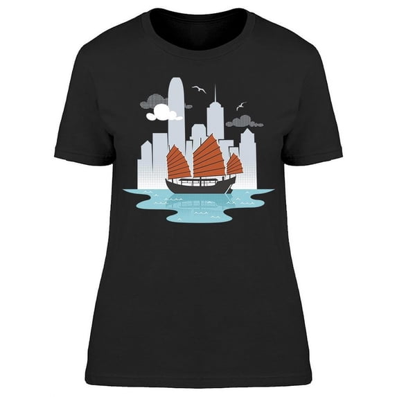 Hong Kong Junk Boat T-Shirt Women -Image by Shutterstock, Female Medium