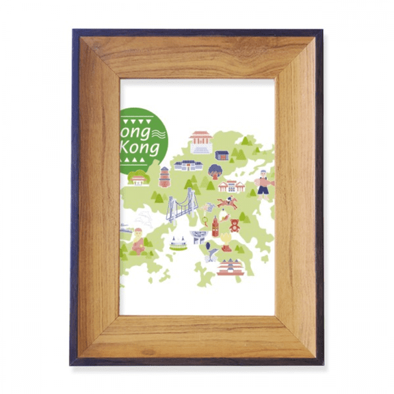 Hong Kong Map Attractions China Photo Frame Exhibition Display Art Desktop Painting