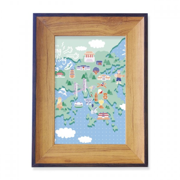 Hong Kong Map Famous Locations China Photo Frame Exhibition Display Art Desktop Painting