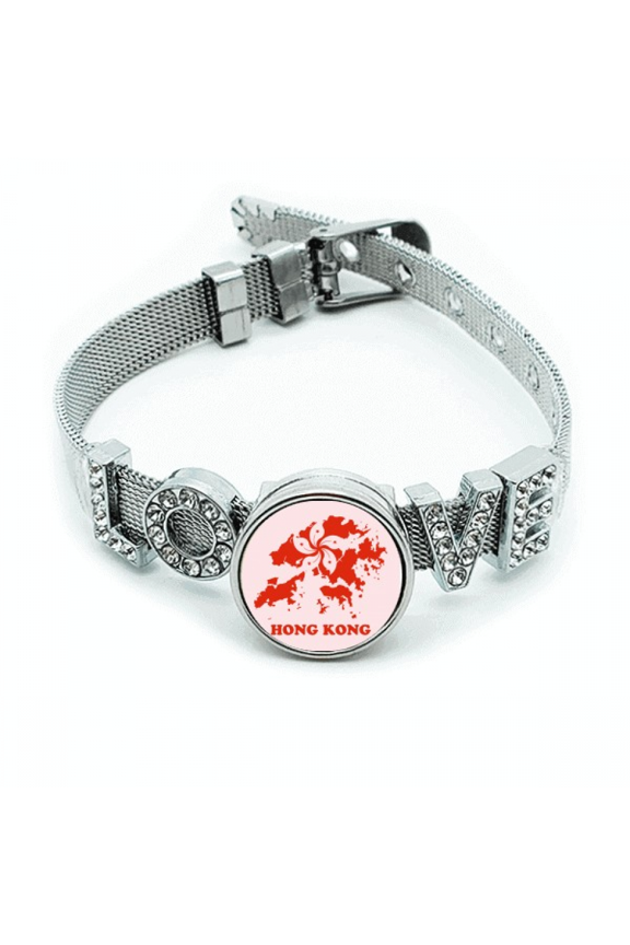 Hong Kong Map Outline Location Bracelet Wristband Crystal Love Adjustable Bangle