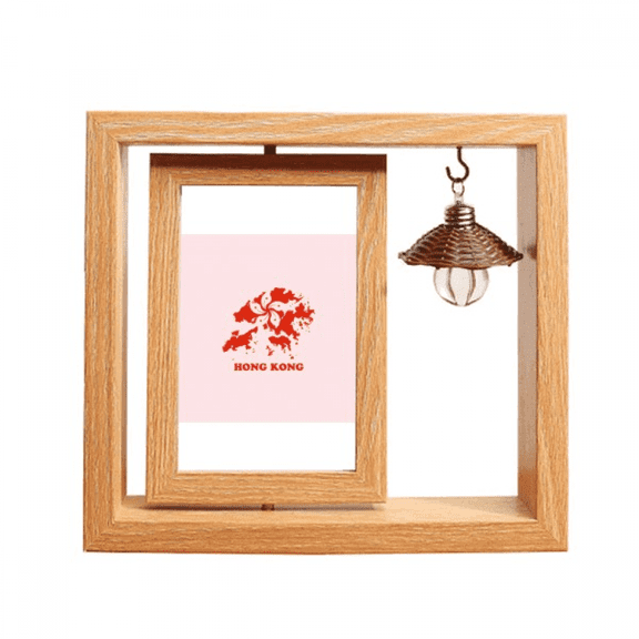 Hong Kong Map Outline Location Wooden Rotating Picture Photo Frame 4x6