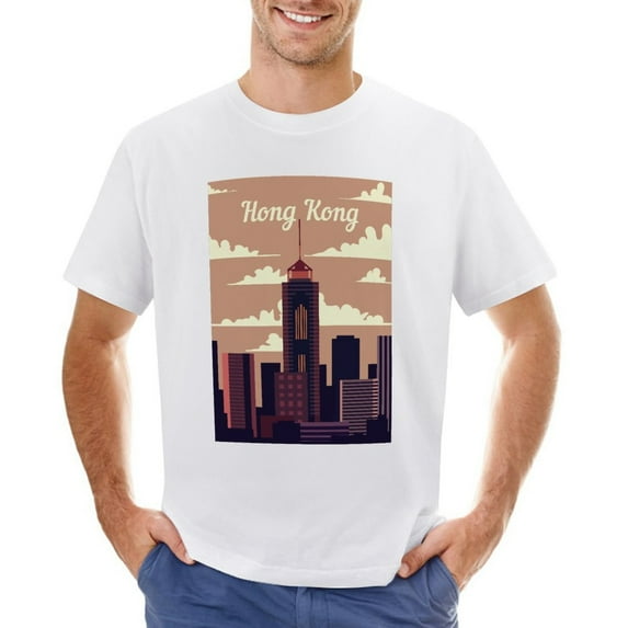 Hong Kong Men’s T-Shirt 100% Cotton Casual Short Sleeve Tops Gift Tee White 4XL