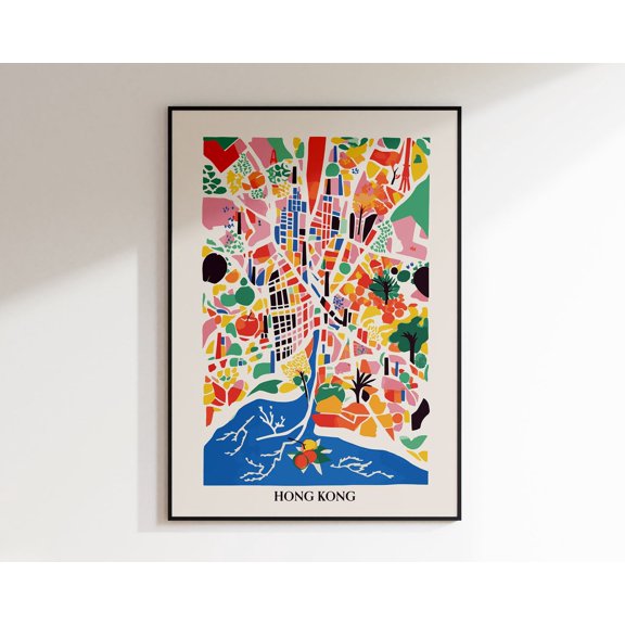 Hong Kong Mid Century City Map Unframed Paper Print