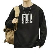Hong Kong Style Round Neck Sweatshirt For Men, Off-Shoulder Bottoming Shirt, Trendy And Versatile Outer Top Black 2Xl