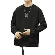 Hong Kong Style Round Neck Sweatshirt For Men, Off-Shoulder Bottoming Shirt, Trendy And Versatile Outer Top Black 2Xl