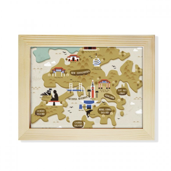 Hong Kong Traditional Map China Desktop Photo Frame Picture Art Decoration Painting 6x8 inch