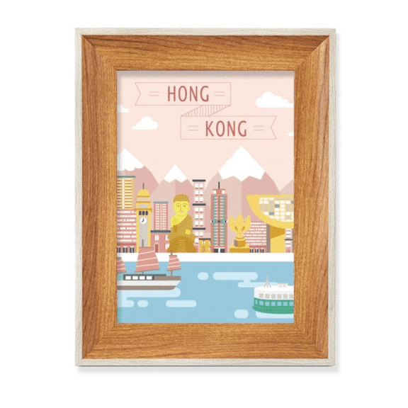 Hong Kong Traditional Visiting Harbour Desktop Wooden Photo Frame Display Picture Art Painting Multiple Sets