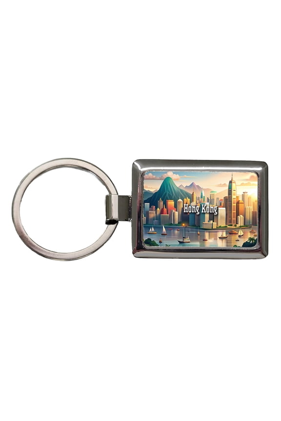 Hong Kong Travel City Country Stamp Metal Rectangle Keychain