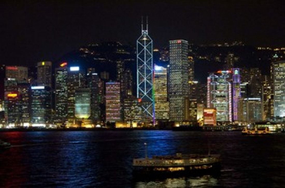 Hong Kong Victoria Harbor city skyline Canvas Art - Cindy Miller Hopkins DanitaDelimont (34 x 23)