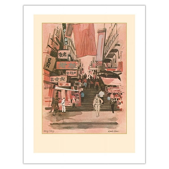 Hong Kong - Vintage Airline Travel Poster by David Klein c.1970s - Bamboo Fine Art 290gsm Paper (Unframed) 17x22in