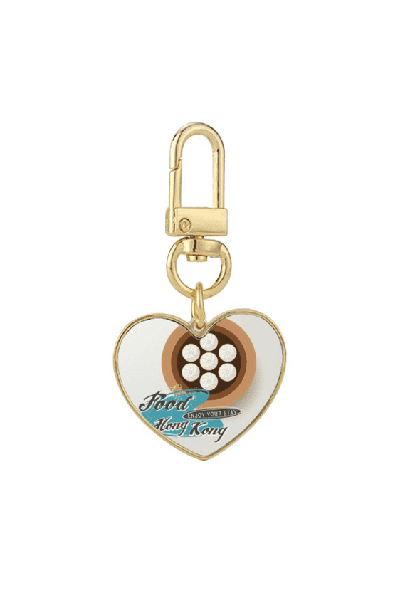 Hong Kong Xiaolongbao Dumpling China Gold Heart Keychain Metal Keyring Holder