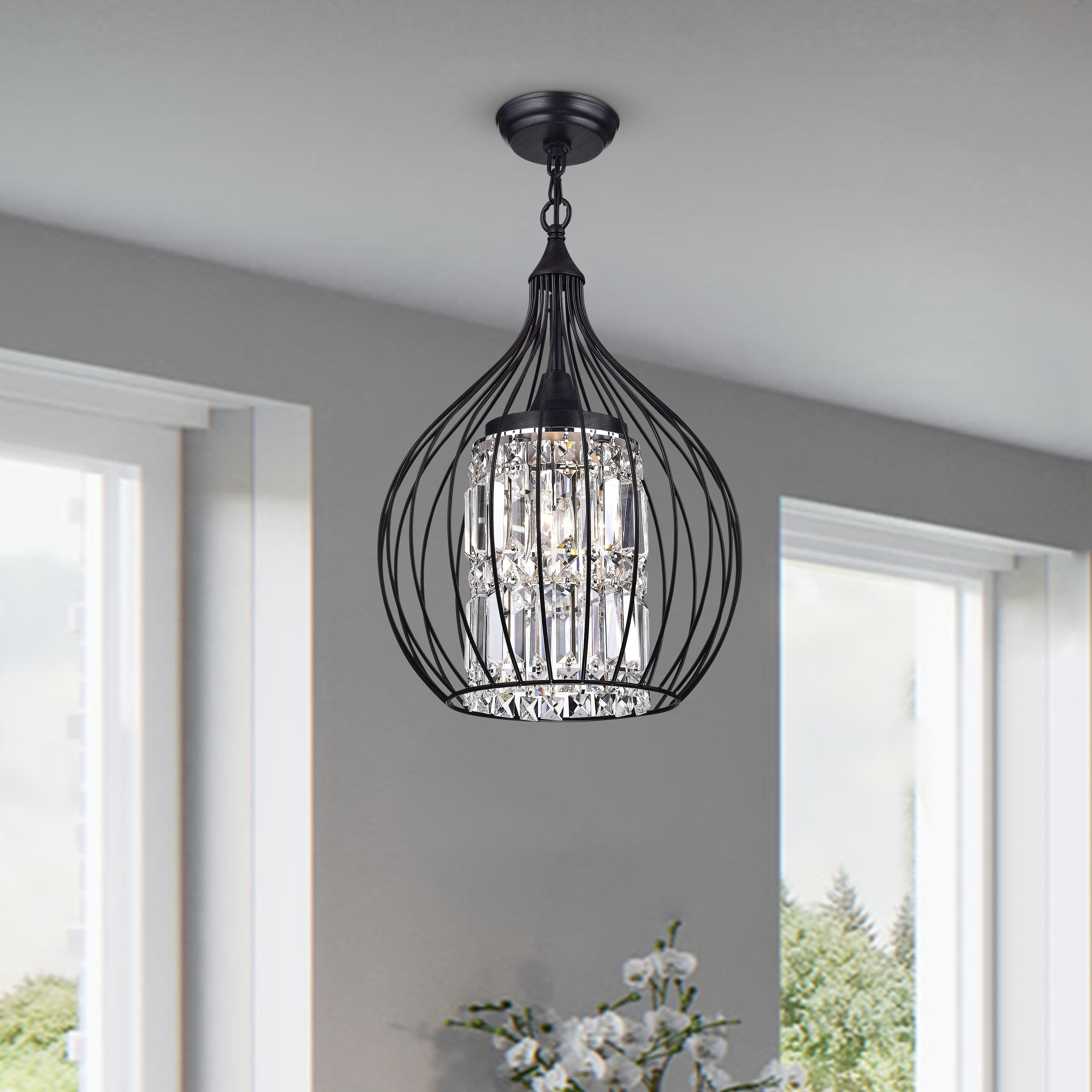 Argo 3-Light Black Metal and Glass Semi-Flush Mount