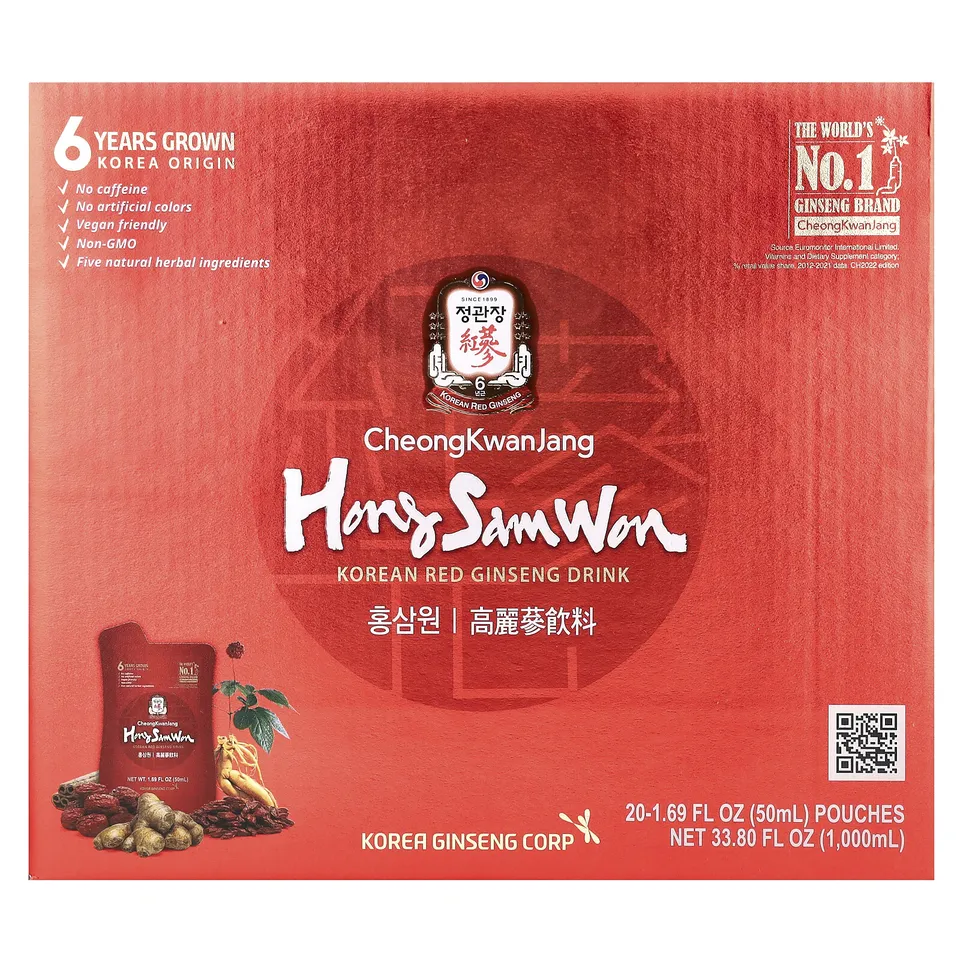 Hong Sam Won Korean Red Ginseng Hong Sam Won, Korean Red Ginseng Drink, 20 Pouches, 1.69 fl oz (50 ml
