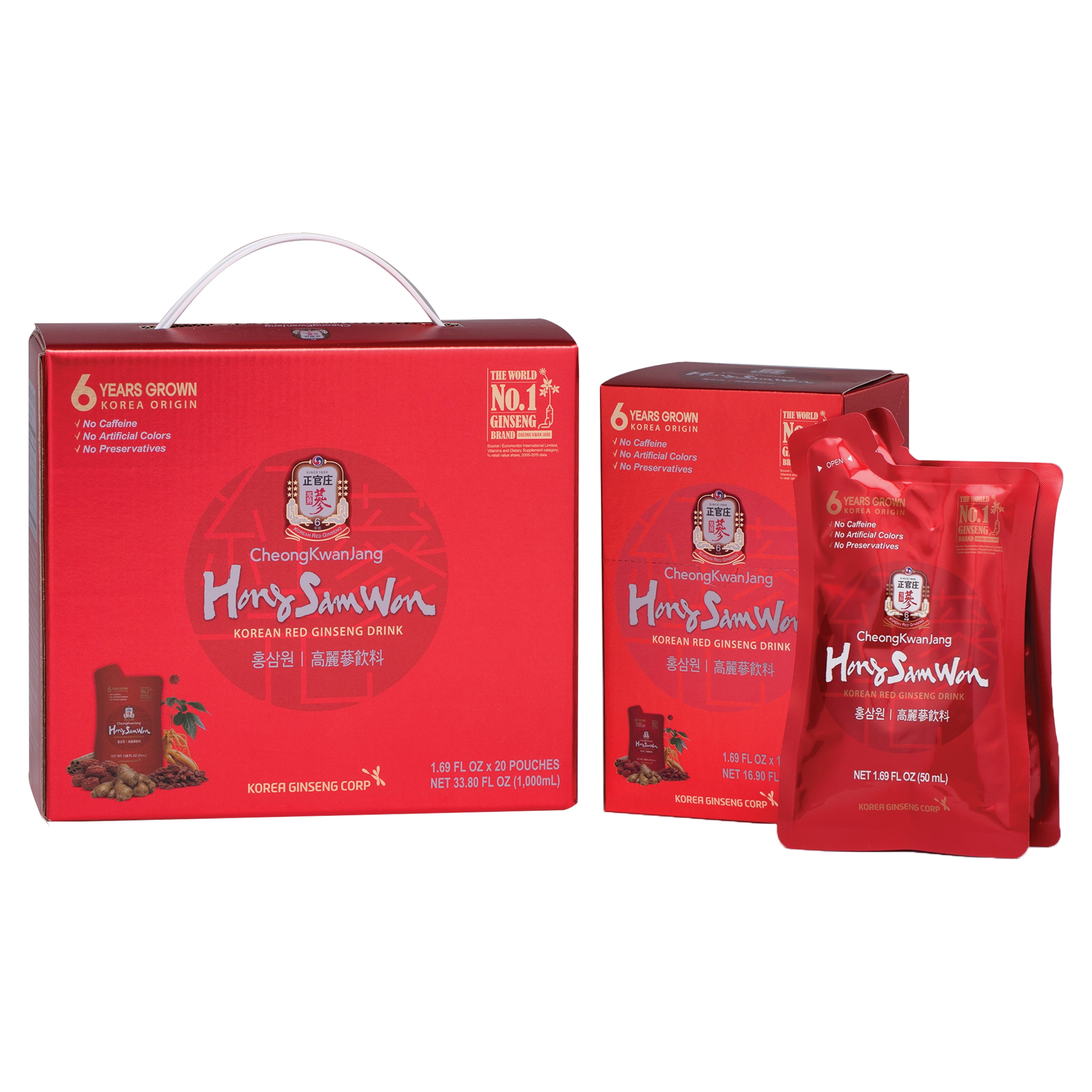 Hong Sam Won Korean Red Ginseng CheongKwanJang Hong Sam Won Korean Red Ginseng Drink - 20 Pouches with