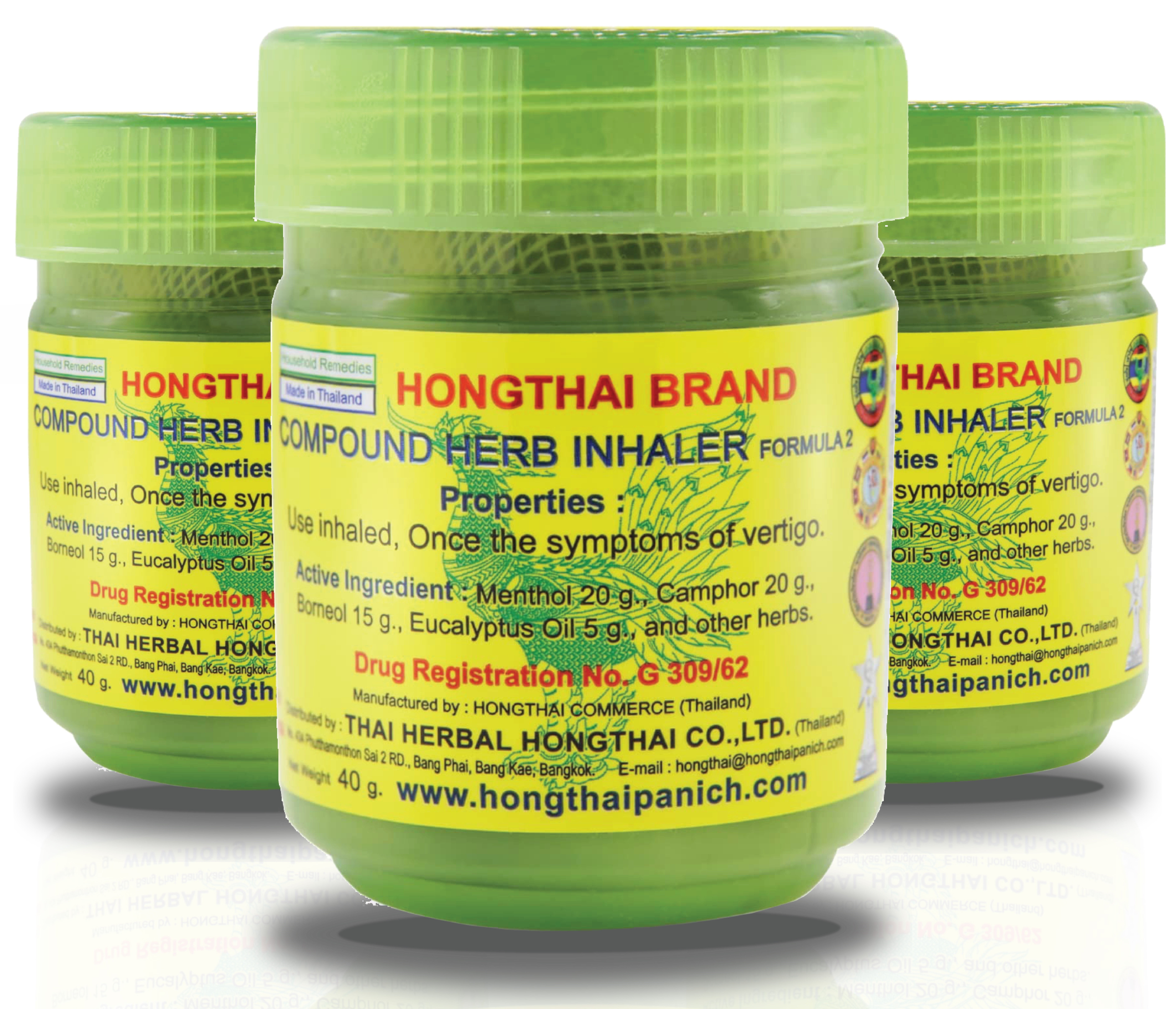 Inhalant HERBAL HONGTHAI 20g X3 - Soulage Vertiges, Rhume, Menthol, Ingrédients Naturels Thaïlandais