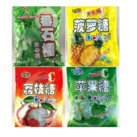 Hong Yuan Classic Series AKF18 Pineapple Guava Green Apple Lychee Candy 4 Pack 12.3 oz Dakeyi with FREE Candy Samples