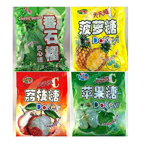 Hong Yuan Classic Series Pineapple Guava Green Apple Lychee Candy 4 Pack 12.3 oz Dakeyi with FREE Candy Samples