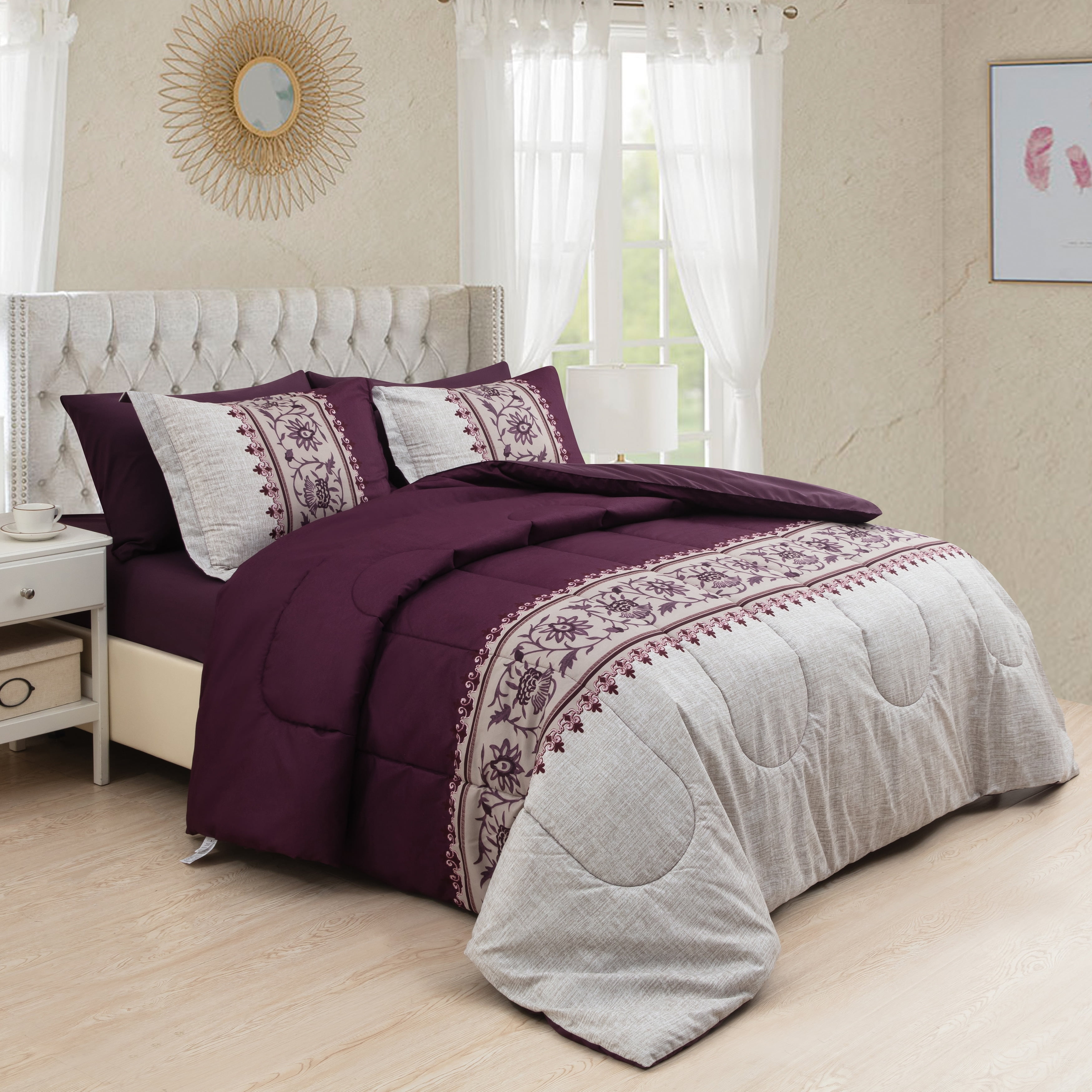 Twin Purple and Taupe Microfiber Bed in a Bag Set
