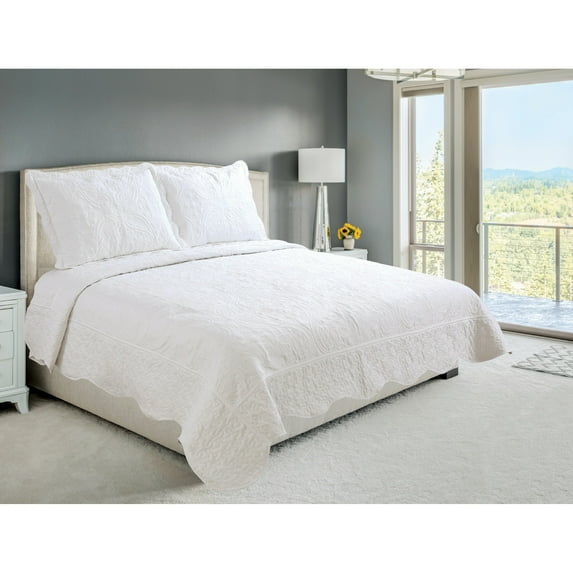 Hong and Arts Inc. Marina Decoration Embroidered Stitching Coverlet Bedspread Ultra Soft Solid Summer Quilt Set, Floral Paisley Ivory - California