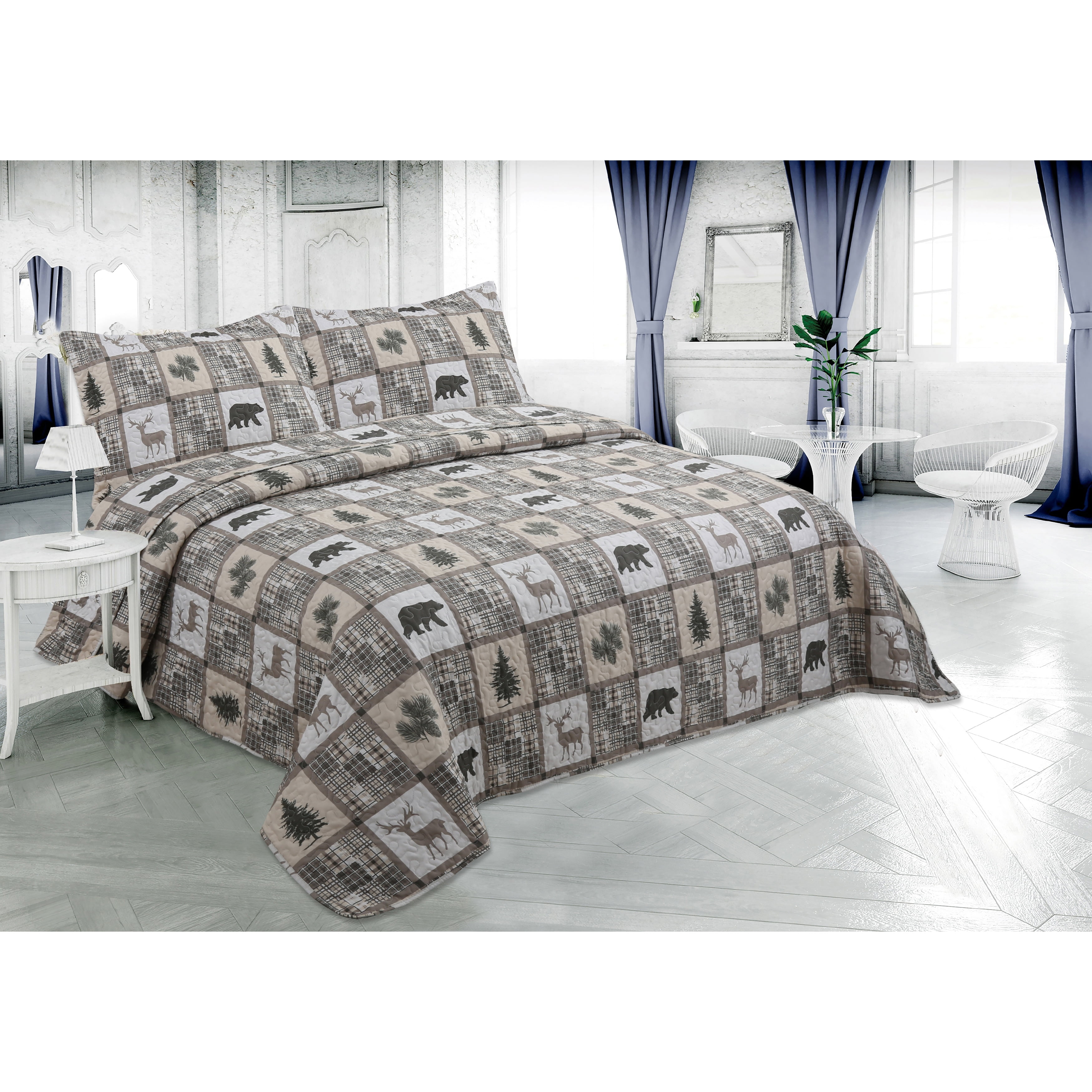 Black and Taupe Cotton Twin Reversible Quilt Set
