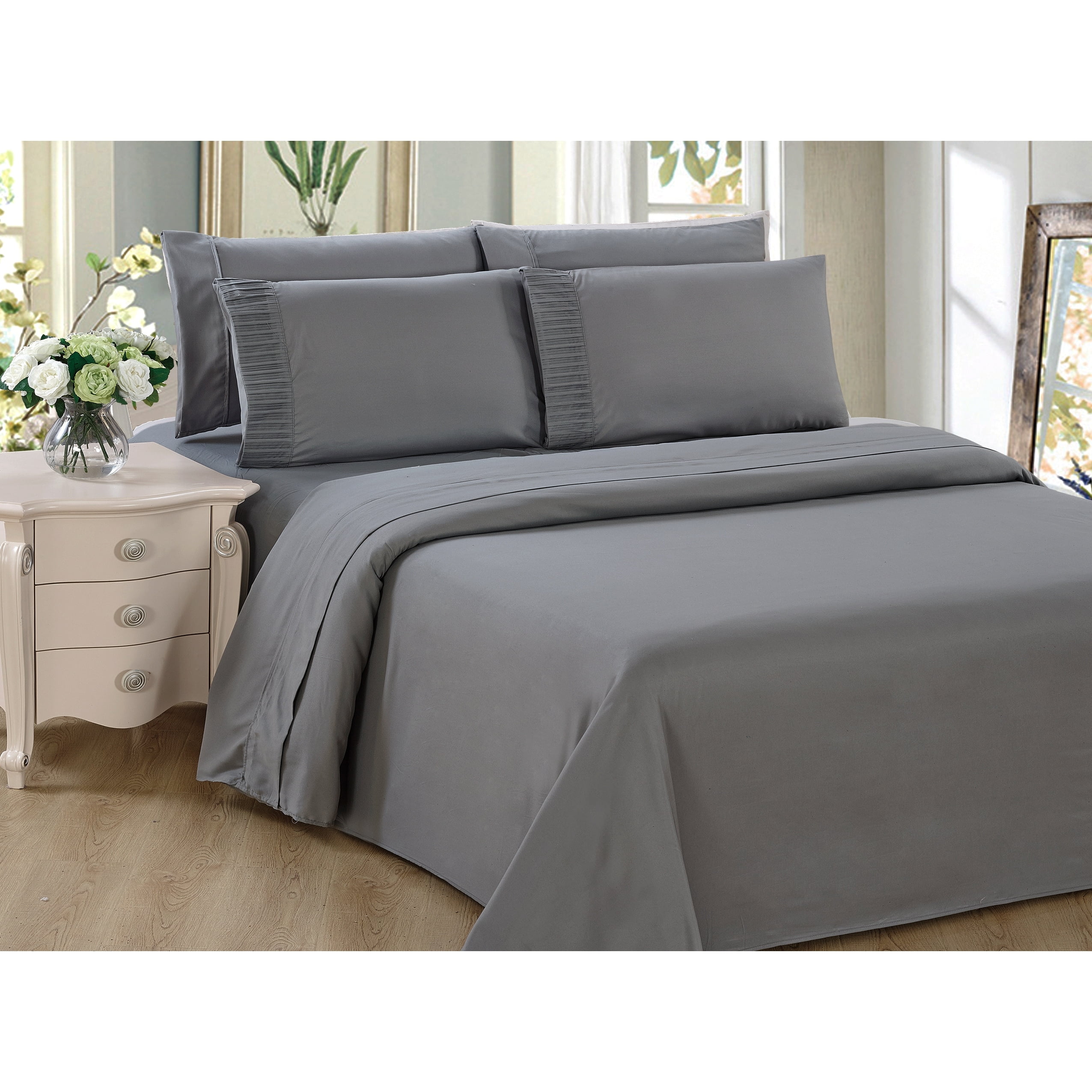 Gray Full Size Polyester and Bamboo Duvet Cover Set