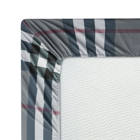Hong and Arts Inc. Printed Soft Deep Pocket Bedding Rayon from Bamboo Sheet Set, Grey Tartan Plaid Black, Grey, Silver, White, Red - Full/Double