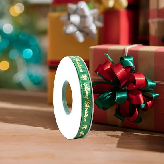 HongHeng 1 Roll Merry Christmas Printing Grosgrain Ribbon Christmas Red and Green Ribbons for Gift Wrapping and Holiday Decorations