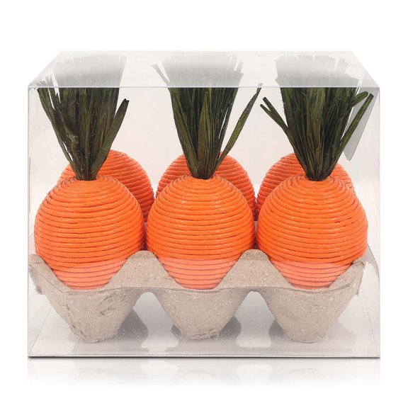 HongHeng 1 Set Easter Spring Plastic Carrot Bundles Tabletop, Shelf, Mantel Decorations for Home, Striped Carrots in Egg Carton