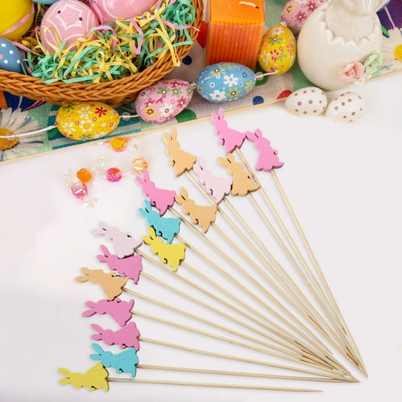 HongHeng 100 Pcs Easter Toothpicks, 4.72 Inch Easter Cocktail Picks for Appetizers, Long Bamboo Toothpicks, Decorative Toothpicks Skewers for Holiday Birthday Party Decorations