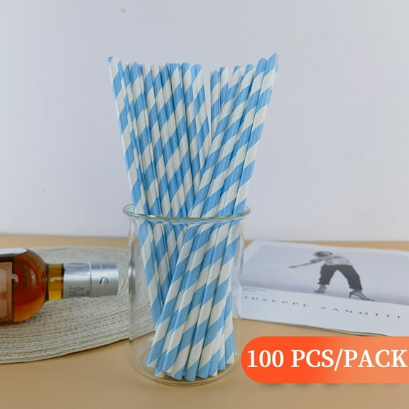 HongHeng 100Pcs Biodegradable Paper Straws Bulk, Colorful Striped Drinking Straws for Juice, shakes, Cocktail, Coffee,Soda, Milkshakes, Smoothies,Celebration Parties and Arts Crafts