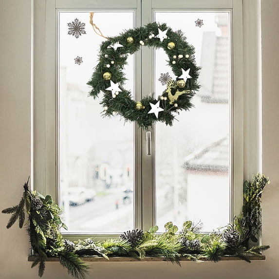 HongHeng 11.8" Christmas Wreath, Christmas Decor, Christmas Door Wreath, Lighted Pine Christmas Wreath, Flocked Tips Pine Red Berry Wreath, Holiday Décor
