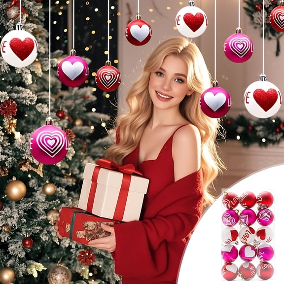 HongHeng 15 Pieces Valentine's Day Hanging Ball Ornaments, Heart Glitter Balls Decorative Supplies for Party, Valentine's Day,Wedding Tree Decorations