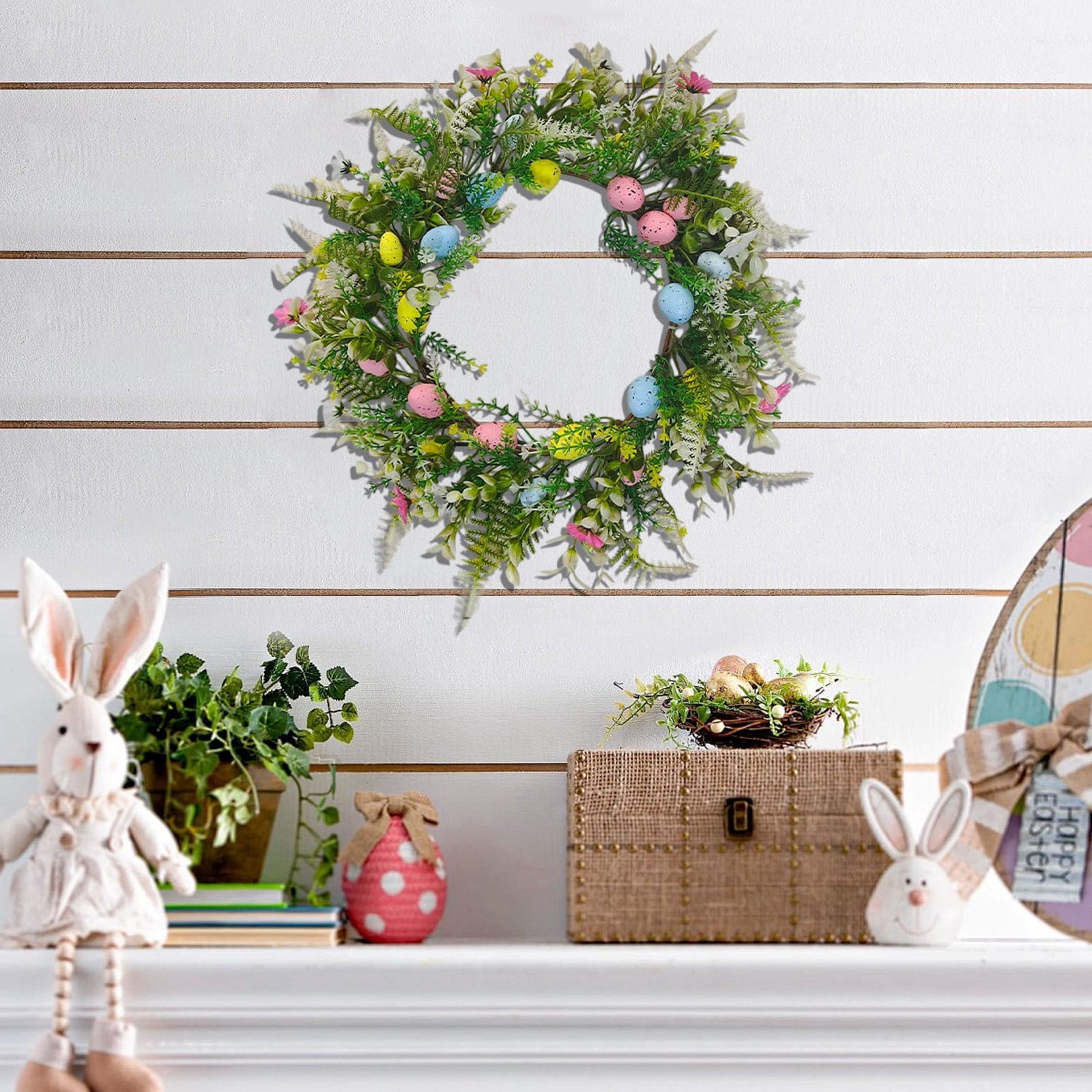 HongHeng 17 Inch Easter Wreath Spring Wreath Artificial Flower Wreath