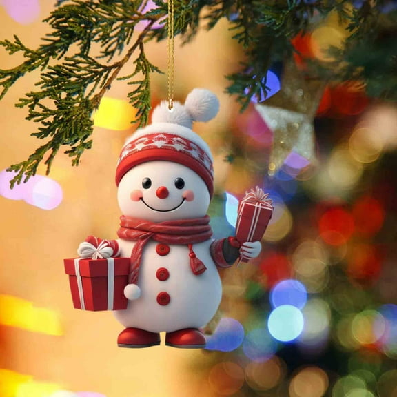 HongHeng 1Pc Acrylic Snowman Christmas Ornament with Various Animated Faces Christmas Tree Hanging Decorations, Party Decors for Gift Holiday Stocking Stuffers Tree Wreath Decor