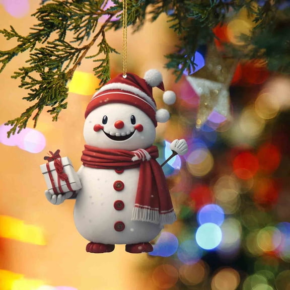 HongHeng 1Pc Acrylic Snowman Christmas Ornament with Various Animated Faces Christmas Tree Hanging Decorations, Party Decors for Gift Holiday Stocking Stuffers Tree Wreath Decor