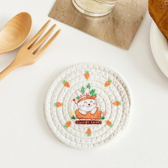 HongHeng 1Pc Bunny Carrot Easter Placemat, 7 Inch Spring Holiday Round Table Mats for Dining Decoration