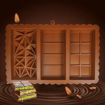 HongHeng 1Pc Chocolate Molds, Deep Dubai Silicone Chocolate Bar Mold, 3 In 1 Large Break Apart Chocolate Mold Candy Wax Melt Molds for Filling Pistachio Chocolate Bar