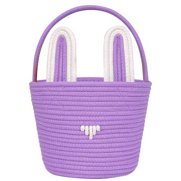 HongHeng 1Pc Easter Basket, Easter Bunny Basket with Handle, Easter Baskets for Kids, Baby Gift Basket, Egg Buckets Gifts Tote Bags Egg Hunt Basket for Boys, Girls