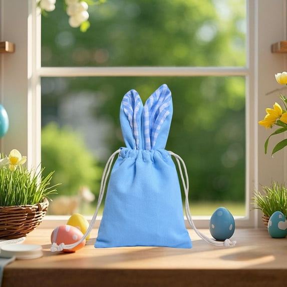 HongHeng 1Pc Easter Burlap Bags with Drawstrings Buffalo Plaid Drawstring Gift Bags Gingham Sacks Bags Reusable Gift Pouch Bag for Easter Spring Birthday Party Baby Shower Goodies