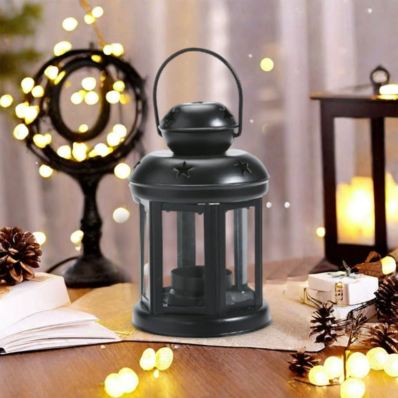 HongHeng 1Pc European Design Antique Hanging Candle Lanterns with Stars Metal Frame Candlestick Holder Night Lamp, Romantic Xmas Wedding Party Decoration