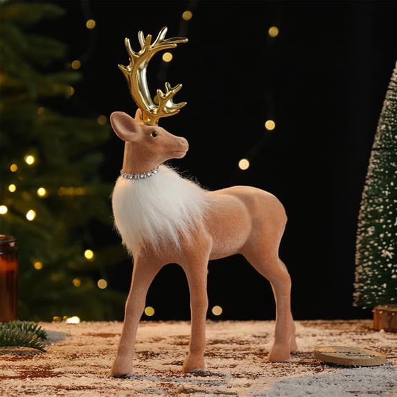 HongHeng 1Pc Glitter Christmas Reindeer - Xmas Holiday Party Deer Figurine Statues Dinner Tabletop Decorations Centerpiece Mantle