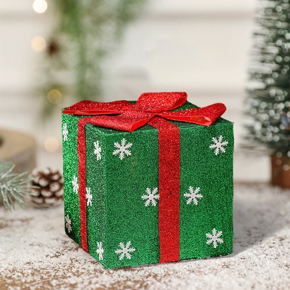 HongHeng 1Pc Green Gift Boxes with Red Bows Outdoor Christmas Decorations 7"