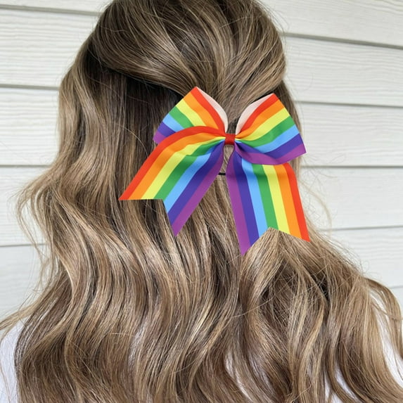 HongHeng 1Pc Large Cheer Bows Hair Bows Girls Cheerleading Bows Bulk Elastic Band Ponytail Holder for Teen Girls College Sports Competition