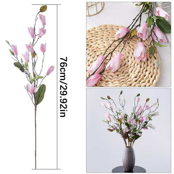 HongHeng 1Pc Magnolia Flower Artificial Branches Stem, Faux Floral Arrangement, Home Decor Accent Pieces