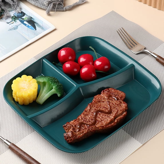 HongHeng 1Pc Portion Control Plates, Divided Plates for Adults, Rectangles Porcelain Dinner Diet Plate, Plastic Plate for Balanced Meals, Diabetes and Weight Loss Diet