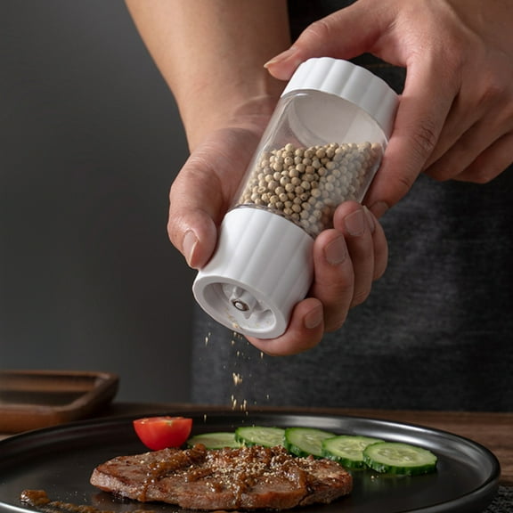 HongHeng 1Pc Salt and Pepper Grinder, Salt Grinder Refillable Manual, Pepper Mill Salt Mill with Adjustable Coarseness, Plastic Salt and Pepper Shaker with Lid