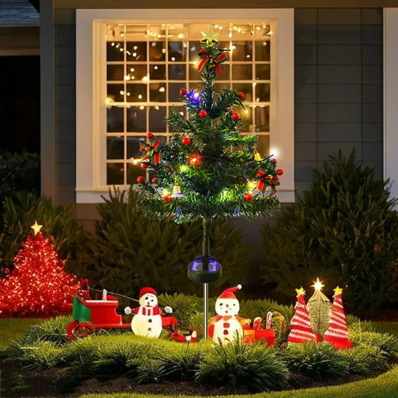 HongHeng 1Pc Solar Christmas Trees Lights Outdoor Decoration Waterproof, LED Small Solar Power Xmas Tree Pathway Lights, Solar Garden Decorative Stake Lights Yard Decor for Path Lawn